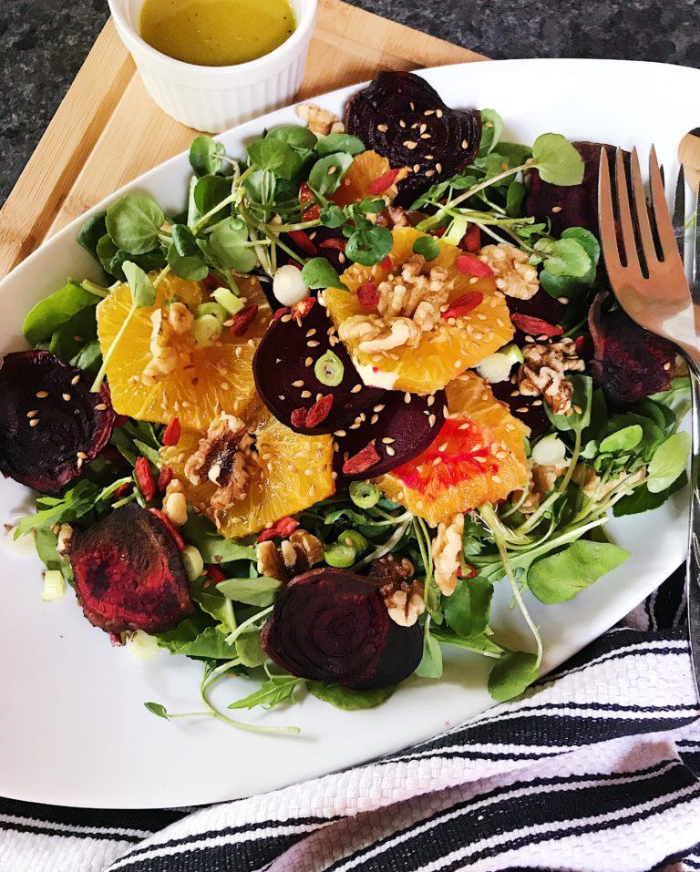 Beet Orange Salad with Leafy Greens