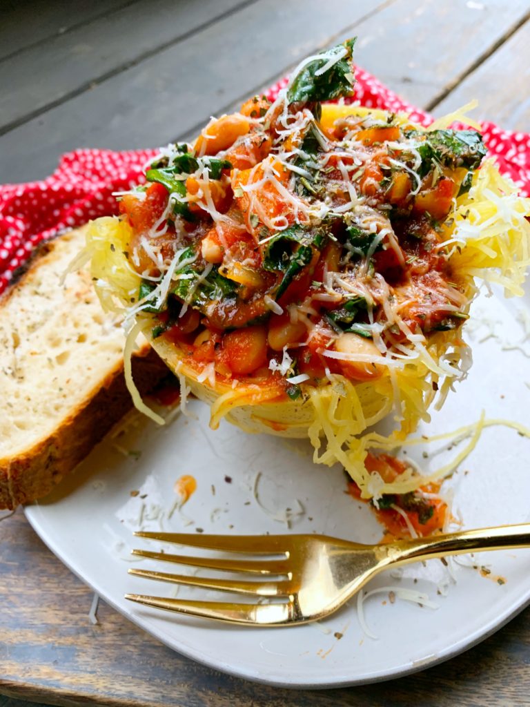 White Bean & Kale Spaghetti Squash Boats